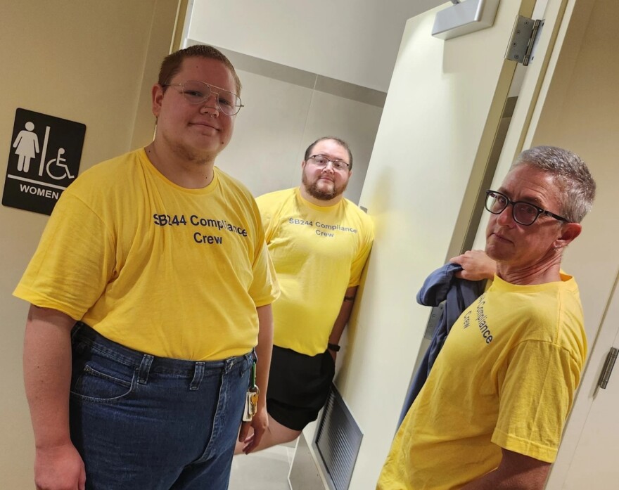 The SB244 Compliance Crew goes to the women's restroom at the Emporia Public Library.