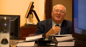 Geauga County Probate-Juvenile Court Judge Timothy Grendell gestures during a hearing before the Ohio Board of Professional Conduct in Columbus in February 2024.