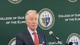 Springfield U.S. Representative Richard Neal (D) addresses an event at Elms College in Chicopee
