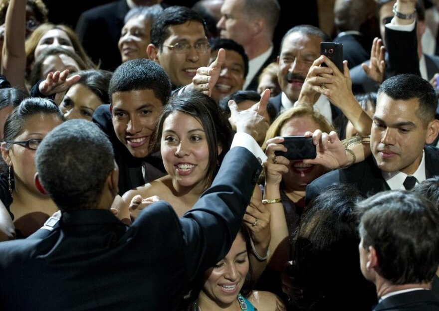 <p>President Obama greets attendees after speaking during the Congressional Hispanic Caucus Institute's 34th Annual Awards Gala in Washington last month. The administration has been taking steps to win back the support of Latino voters. </p>