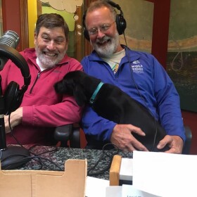 KAXE Staff Phenologist John Latimer, right, poses with the late Harry Hutchins, who co-hosted the "KAXE Morning Show" on Tuesday mornings with Latimer. Hutchins was a forestry instructor and died in March 2021.