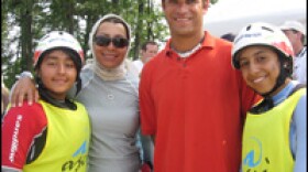 Iranian kayak team members Kimiya Vaezi and Roxanna Razeghian, with their coach, Katayoon Ashraf, and American coach Chris Wiegand.  The Iranians have been training in the U.S. this summer, hoping to qualify for the 2008 Olympics.