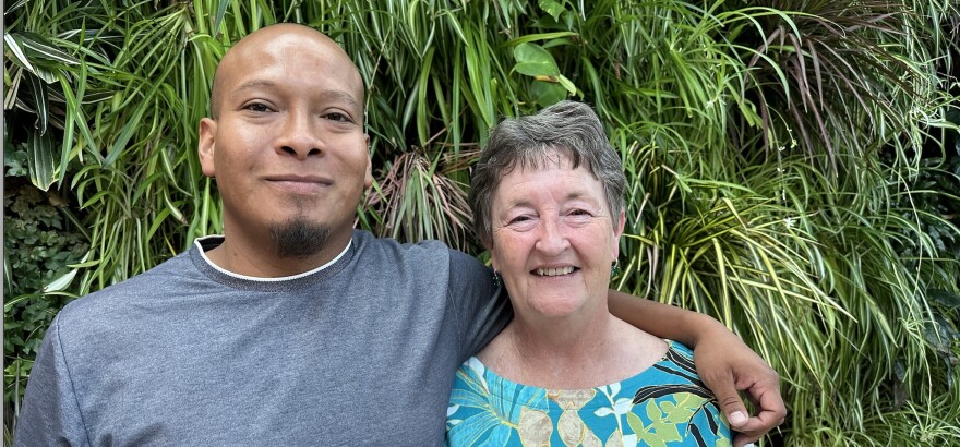 Isaiah Calabaza, a graduate of The New Mexico Environmental Job Training Program, with Janet Kerley, SFCC's director of environmental, health, and safety training.
