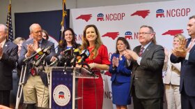 North Carolina state Rep. Tricia Cotham announces she is switching affiliation to the Republican Party at a news conference Wednesday, April 5, 2023, at the North Carolina Republican Party headquarters in Raleigh, N.C. The change gives Republican state legislators a veto-proof supermajority in both chambers.