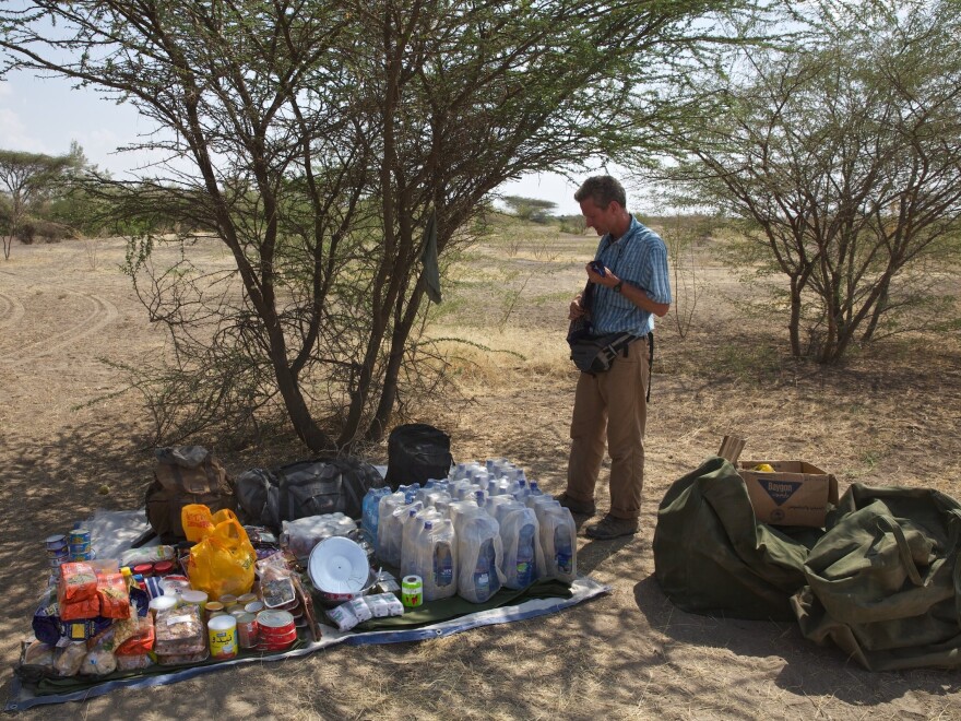 Journalist Paul Salopek, shown here with his supplies in Ethiopia, is setting out on a seven-year walk that will take him to the tip of South America.