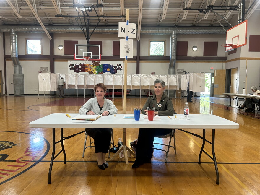 Pat Bradley and Stephanie Edwards checked voters in for Hillsborough’s polling place