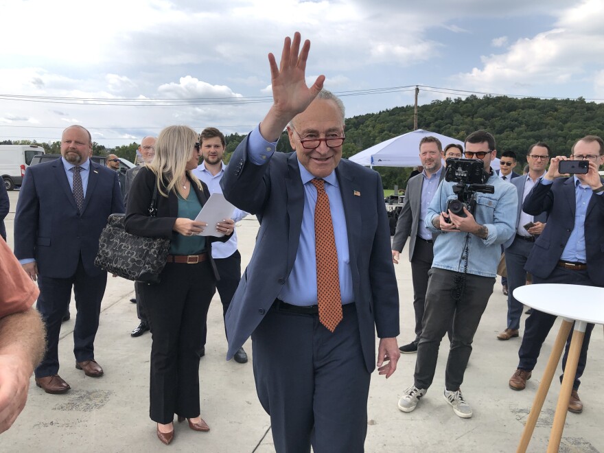 Senate Majority Leader Chuck Schumer (D-NY) greets attendees and participants in Horseheads on Sept. 9, where he announced a multi-million dollar, high-speed train project bringing hundreds of jobs to the Southern Tier.