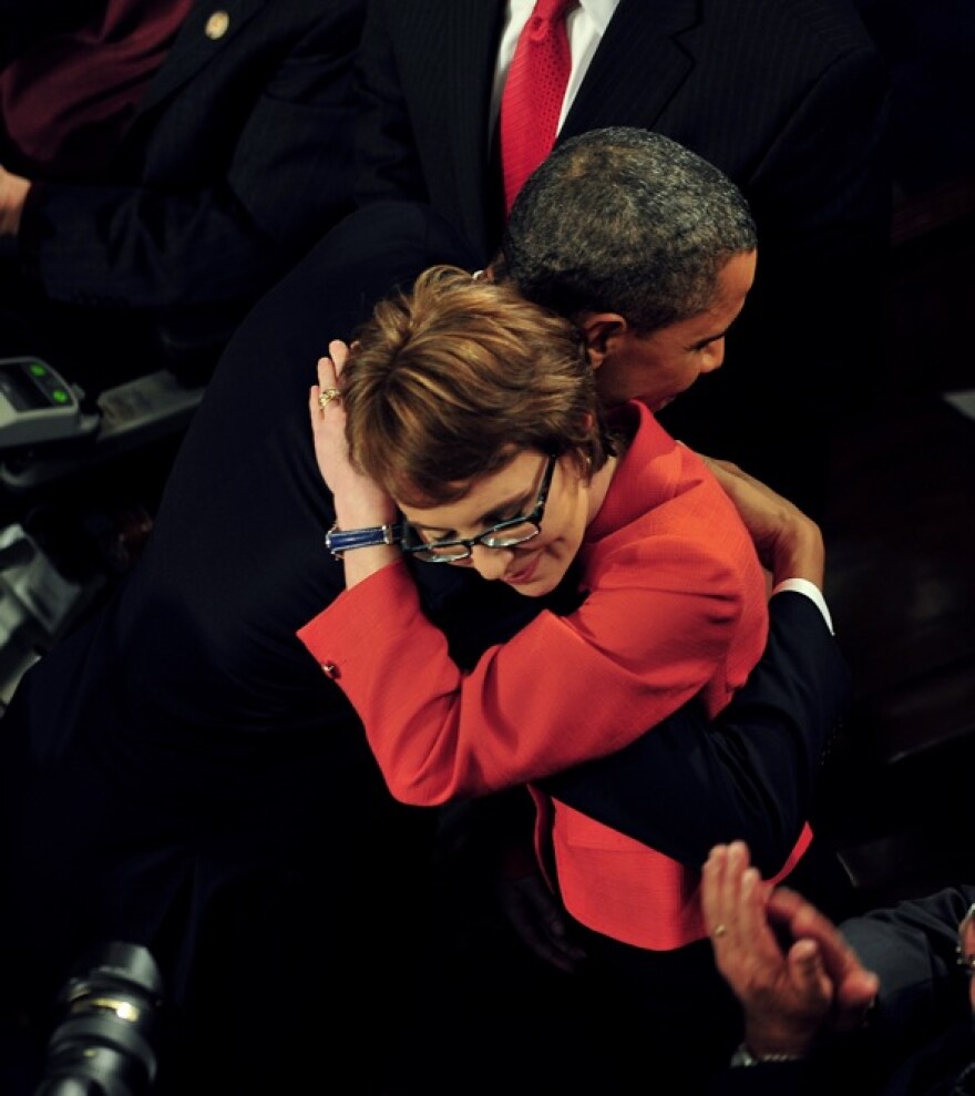 President Obama hugs Arizona Rep. Gabrielle Giffords in the one moment of true, bipartisan good feeling at the State of the Union.