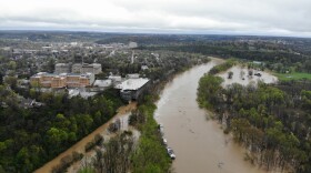 The Kentucky River crested at the Frankfort Lock at 48.27', only inches below 1978's record 48.5' flood. Here, floodwater can be seen expanding far past the banks of the Kentucky River, covering the road behind the State Capitol's parking garage and pooling in a nearby field.