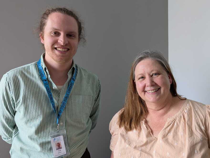 Ted Reidy, left, is a materials selector at St. Louis Public Library. Jennifer Alexander, right, is a collection development specialist St. Louis County Library.
