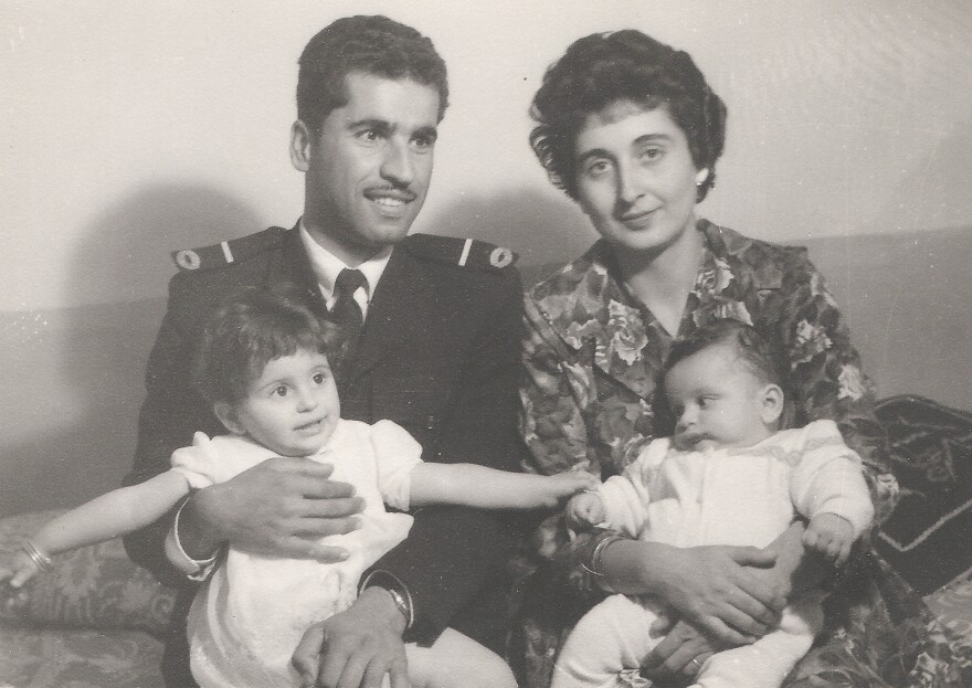 Yaser Yaser, his wife Nawal, and their two oldest children Mayy and Najib in Aqaba, Jordan, 1961.