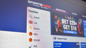 A computer monitor displays the Sportsbook RI website, Rhode Island’s sole online source for wagering on sports games.