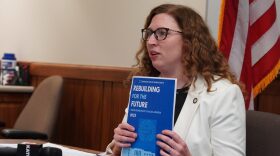 House Majority Leader Julie Fahey, D-Eugene, talks to reporters on Sunday, June 25, 2023, about the conclusion of the legislative session.