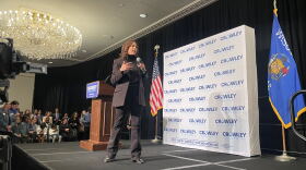 Former Vice President Kamala Harris campaigns for Democratic gubernatorial candidate David Crowley in Milwaukee on Oct. 26, 2026.