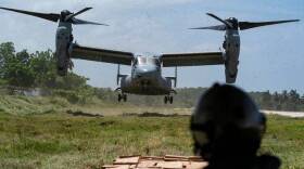  A U.S. Marine Osprey aircraft lands at Jeremie, Haiti, on Saturday as part of a Joint Task Force Haiti operation to get long-awaited relief supplies to remote communities hard hit by the August 14 earthquake.