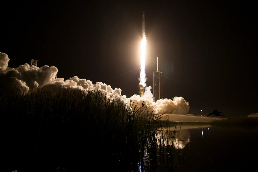A SpaceX Falcon 9 rocket carrying the company’s Dragon spacecraft is launched on NASA’s SpaceX Crew-8 mission to the International Space Station with NASA astronauts Matthew Dominick, Michael Barratt, and Jeanette Epps, and Roscosmos cosmonaut Alexander Grebenkin onboard, Sunday, March 3, 2024, at NASA’s Kennedy Space Center in Florida.