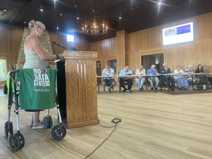 Clinton resident Elizabeth Dehner Huizenga speaks to Clinton's City Planning Commission on July 15, 2026.