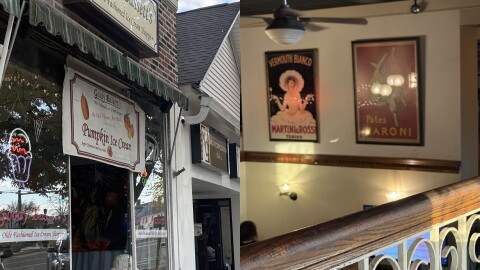 On the left: Goody Bassett's Ice Cream Shop; on the right: the Twisted Vine Restaurant.