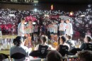Miami Redhawks' Men's Basketball starters await their introductions in front of a sold-out crowd at Millett Hall.