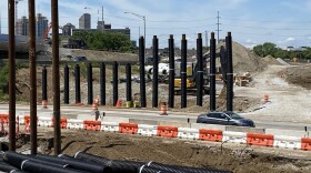 This June 2022 photo from the Indiana Department of Transportation shows the North Split Project near Lewis Street in downtown Indianapolis.