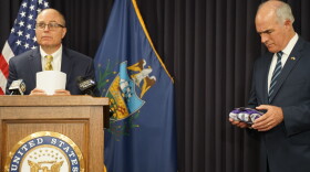  Christopher Kearns, the superintendent of Allegheny County Police, supports a bill cosponsored by Pennsylvania Sen. Bob Casey that would target fentanyl producers in Mexico and China. Casey holds a gift given to him by a woman whose daughter died of an overdose last year.