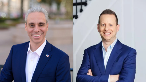 Republican Scott Singer (left) and Democrat Jared Moskowitz (right) faced off in Boca Raton at Congregation B'nai Israel for a high-stakes congressional forum.