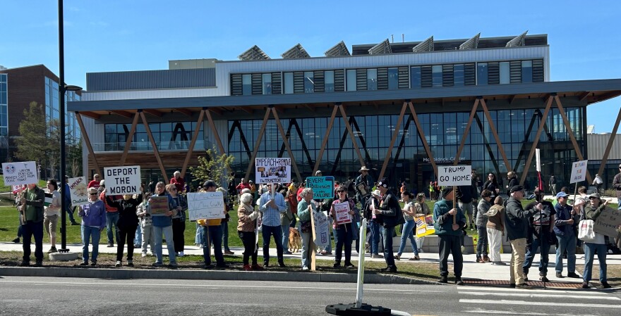 Students protest at the University of Southern Maine as part of the 'May Day' protests around the country on May 1, 2025.