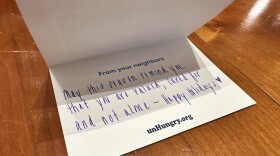 One of the cards filled out by volunteers to be distributed to meal delivery recipients as part of the UnHungry campaign. Highmark Blue Cross Blue Shield’s “UnHungry” campaign is seeking donations to benefit 15 food distribution organizations across four states, including Feedmore and Foodlink in Western New York.