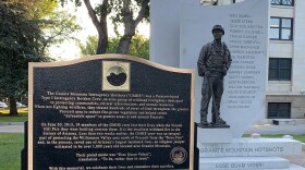 A memorial to the 19 Granite Mountain Hotshots killed in the 2013 Yarnell Hill fire located on the Yavapai County Courthouse Plaza in Downtown Prescott.