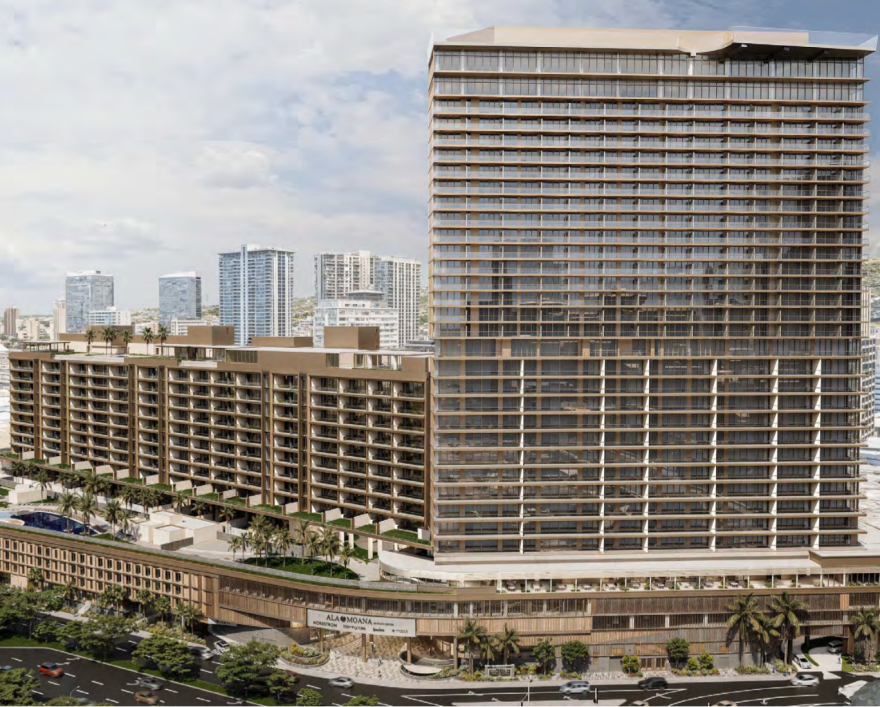 A conceptual rendering of the luxury property proposed for 1588 Ala Moana. An application for the development was submitted in March 2026.