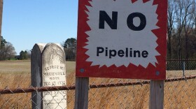A protest sign against the Atlantic Coast Pipeline on Francine Stephenson's property in Johnston County.