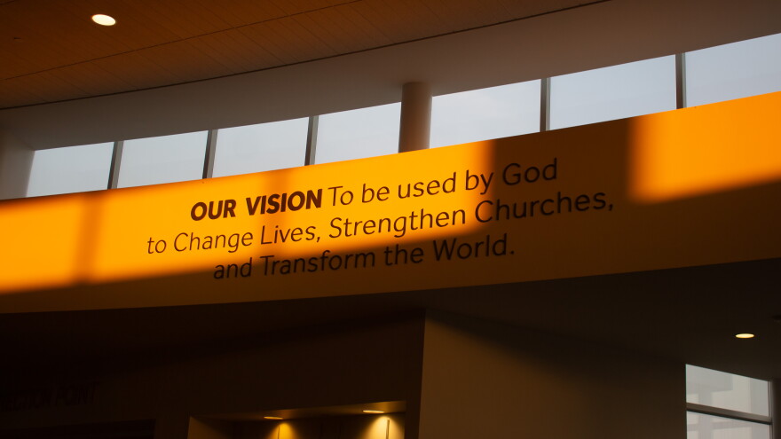The Church of the Resurrection's mission, as displayed on their wall, is in part to "transform the world."