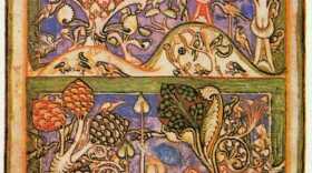 Detail of the Waldlandschaft scene of Carmina Burana on parchment in Munich.