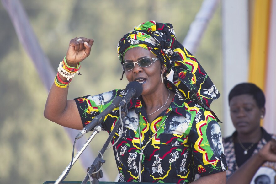 A South African court has overturned diplomatic immunity for former Zimbabwean first lady Grace Mugabe, shown here at a 2017 rally.
