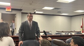 Rep. Philip Wayne "Griff" Griffitts, Jr., who presented the emergency fund guardrails bill, speaks to the press after a committee meeting on Monday, Feb. 16, 2026.