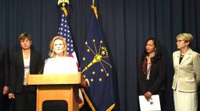 Teresa Lubbers, Commissioner Indiana Commissioner for Higher Education, talks about the closure of ITT Tech at a Statehouse press conference Tuesday Sept. 13, 2016.