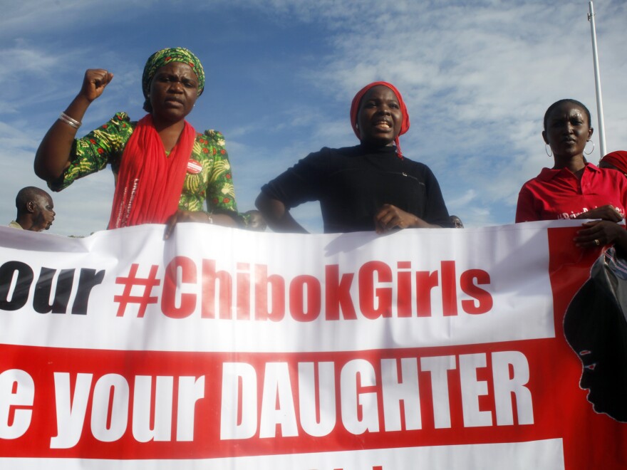 "Bring Back Our Girls" campaigners march during a rally calling for the release of the Abuja schoolgirls who were abducted by Boko Haram militants in Borno state in August.