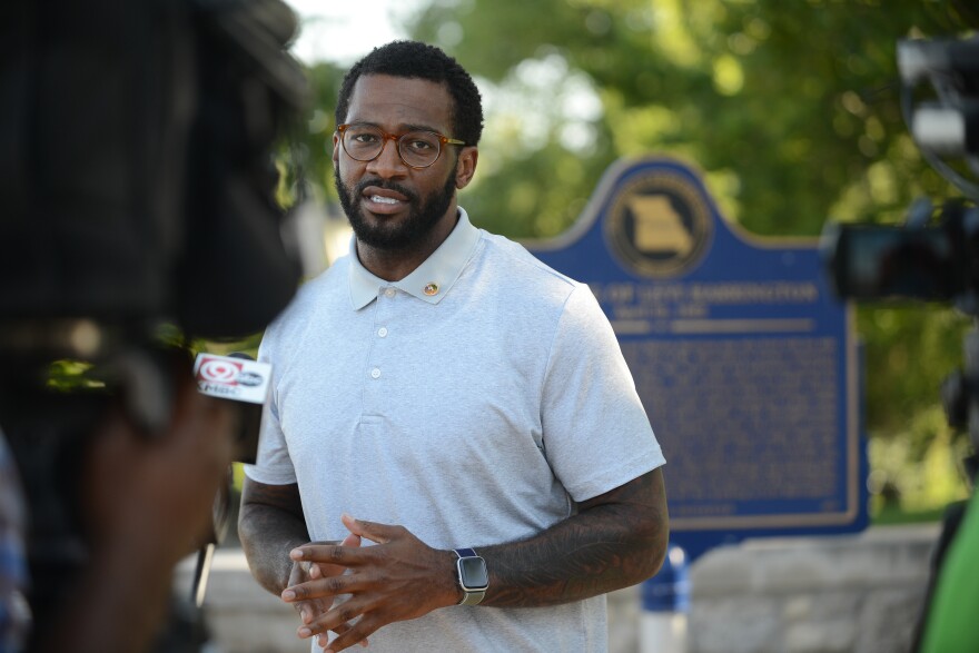 Chris Goode, a Kansas City Parks and Recreation board member discusses the vandalism and future plans for the Levi Harrington plaque shortly before it was removed from Case Park on Friday morning.