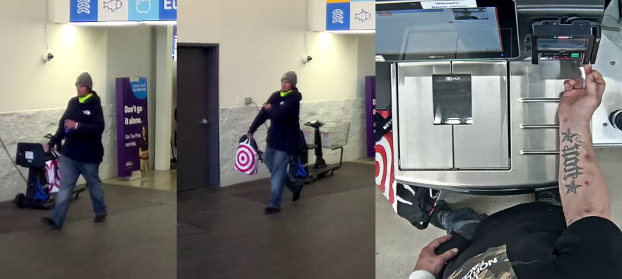 Surveillance footage shows a man using a stolen debit card at the West Eugene Walmart earlier this year.