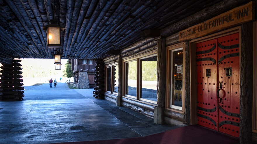 The entrance to the historic Old Faithful Inn. 