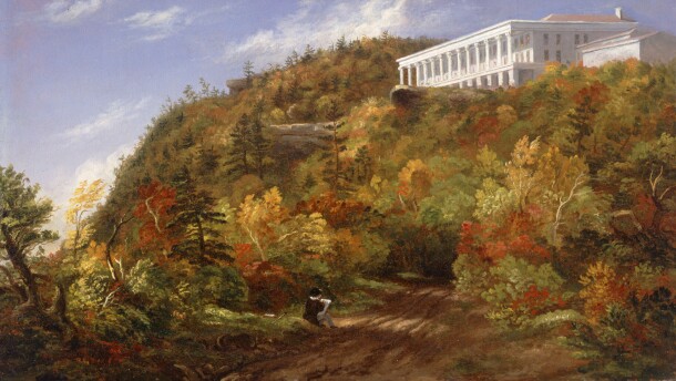 A View of the Catskill Mountain House Sarah Cole 1848, ht.15 1/3" x w.23 3/8" Albany Institute of History & Art, 1964.040
