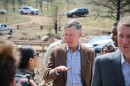 Colorado Senator John Hickenlooper speaks with Interior Secretary Deb Harland ahead of a press conference in Boulder County. Hickenlooper has convened a group of senators from seven Western states that use water from the Colorado River to discuss the future of water supplies for 40 million people. 