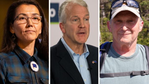 From left, Democratic U.S. Senate candidate Mary Peltola, Republican U.S. Sen. Dan S. Sullivan, the incumbent, and undeclared U.S. Senate candidate Dan J. Sullivan of Petersburg.