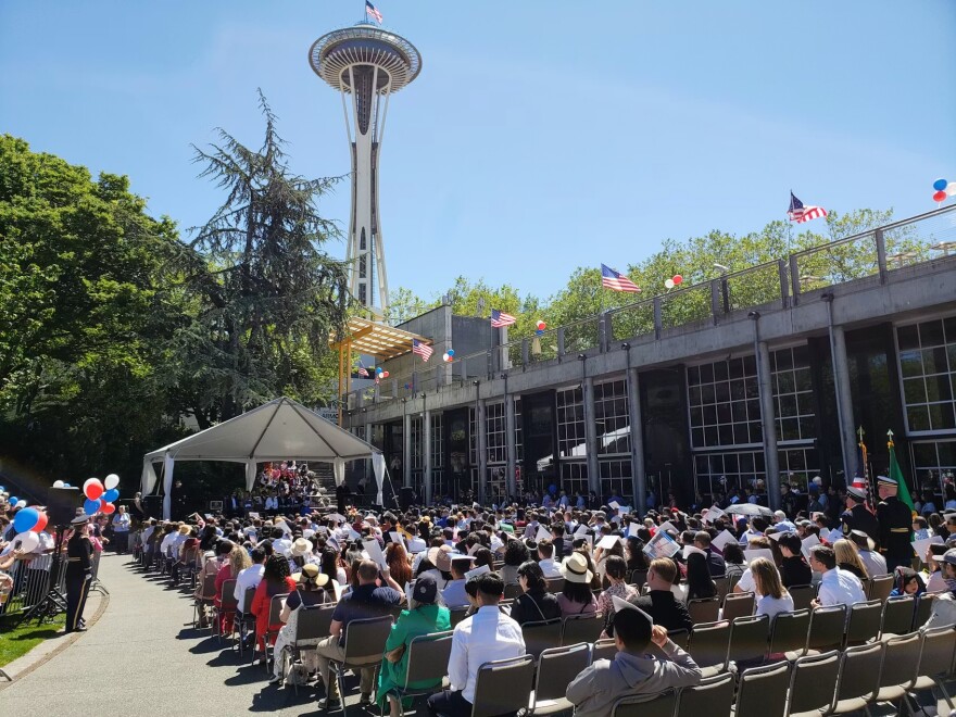 File: Hundreds sit at the annual naturalization ceremony at Seattle Center on Thursday, July 4, 2024.