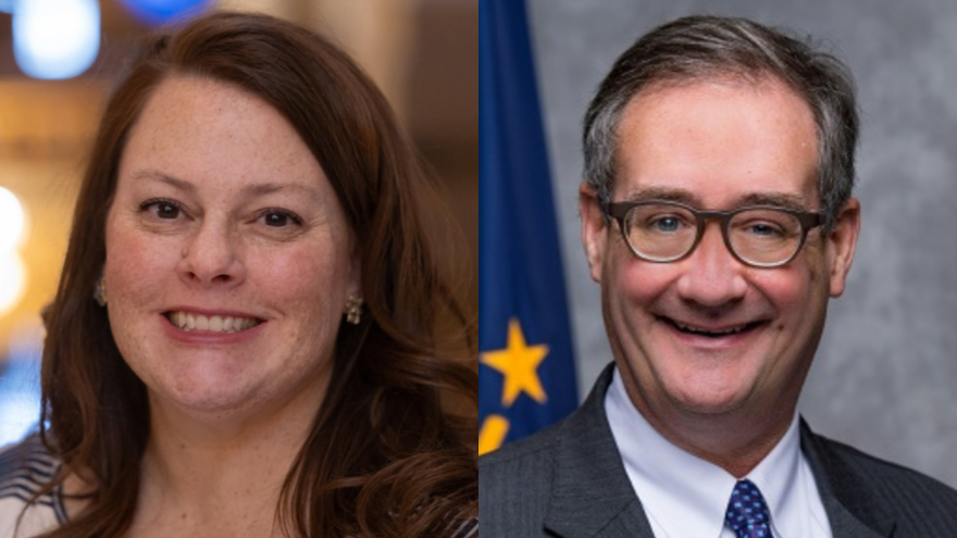 Indiana Senate District 29 candidates from left to right: Democrat Kristina Moorhead and Republican John Ruckelshaus.