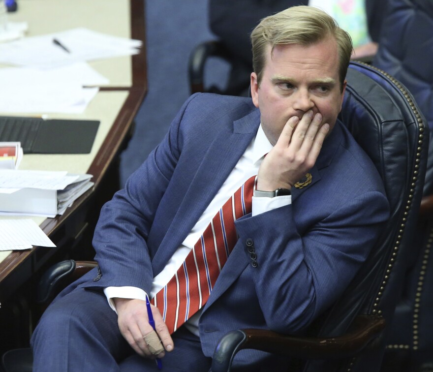 Rep. James Grant, R-Tampa, listens to the debate on his sponsored felon voting rights bill during session Wednesday April 24, 2019, in Tallahassee, Fla.