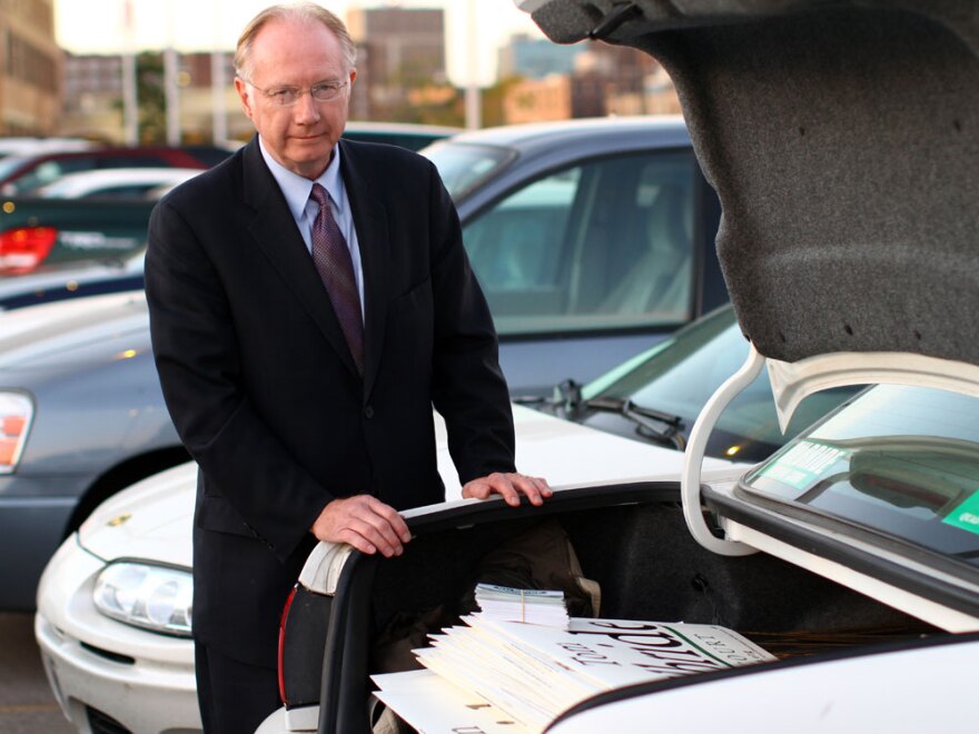 Kilbride's trunk is filled with yard signs, bumper stickers and other campaign material. He calls it his "road office." But his campaign is far from bare-bones: Kilbride has raised more than $2 million for his retention bid.