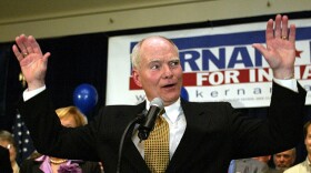 FILE - In this Tuesday, Nov. 2, 2004, file photo, Indiana Gov. Joe Kernan acknowledges the applause of supporters as he concedes to Republican challenger Mitch Daniels in the race for governor in Indianapolis. Kernan has died at age 74. His governor's office chief of staff says Kernan died early Wednesday, July 29, 2020 at a South Bend health care facility.