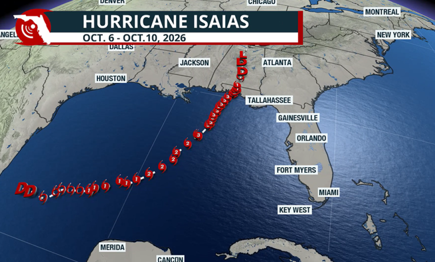 Track of Hurricane Isaias through the Gulf.