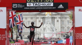 Kenya's Mary Keitany wins the women's elite race at the London marathon on April 23, 2017 in London, posting a time of 2:17:01 -- the fastest time in a women-only marathon. (Adrian Dennis/AFP/Getty Images)